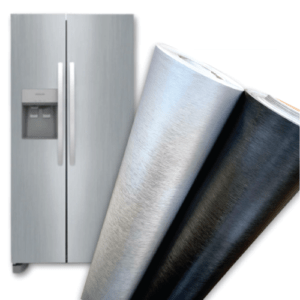 Vinilo Premium de PVC Autoadhesivo con acabado metálico cepillado es la solución ideal para darle un look moderno, industrial y sofisticado a tu heladera.