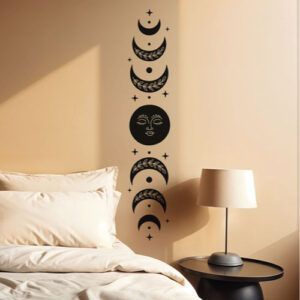 Vinilo decorativo de las fases de la luna en color negro en dirección vertical.