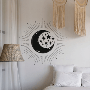 Vinilo adhesivo de luna con estrellas para decoración de interiores.