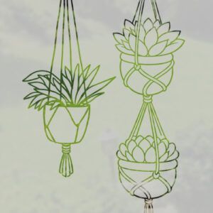 Esmerilado con diseño de macetas colgando, con suculentas.